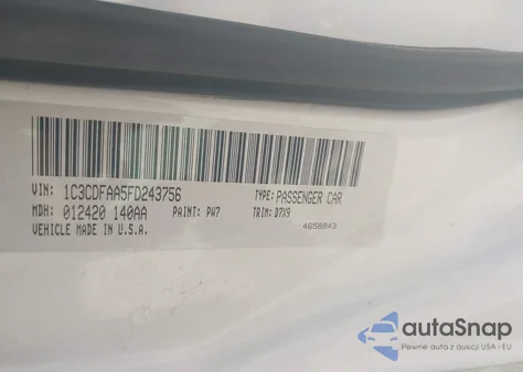 2015 Dodge Dart Se из США, поврежденный, VIN 1C3CDFAA5FD243756